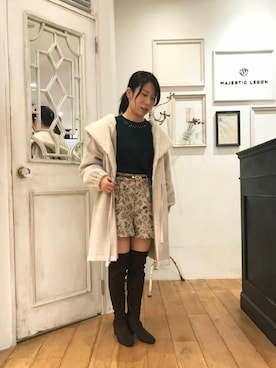 「ショーパン」｜「アイテム（その他アウター）」を使った、マジェスティックレゴンアミュプラザ小倉店スタッフさん（レディース・153cm）の秋コーディネート