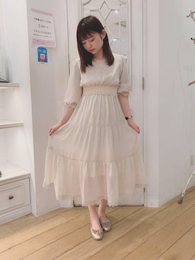 「ふんわり」｜「アイテム（ワンピース/ドレス）」を使った、マジェスティックレゴンアミュプラザ小倉店スタッフさん（レディース・158cm）の春コーディネート