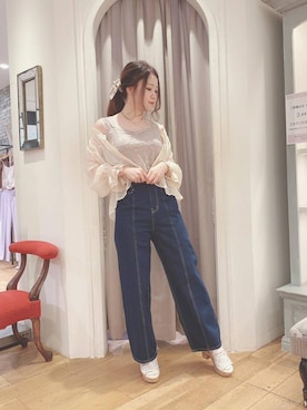 「MAJESTIC LEGON（マジェスティックレゴン）のキリカエレースタンク（タンクトップ）」を使った、マジェスティックレゴンアミュプラザ小倉店スタッフさん（レディース・160cm）の夏コーディネート