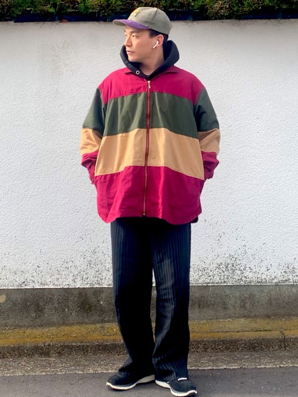 「古着MIX、ナイキ、ナイキキャップ、スケータースタイル、ストリート、だぼだぼ、スニーカーコーデ、ポールスミス、パーカー、スラックス」｜「no brandのアイテム（ジャケット/アウター、その他）」を使った、Kosukeさん（メンズ・168cm）の冬コーディネートの1枚目の写真