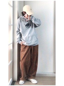 「153cm」｜「アイテム（ハンチング/ベレー帽）」を使った、naosukeさん（レディース・153cm）の秋コーディネート