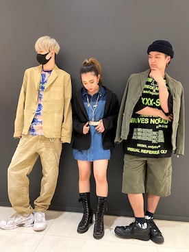 「アイテム（デニムジャケット、グリーン系）」を使った、フジケン@DIESELさん（メンズ・175cm）の夏コーディネート