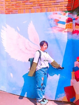 「韓国旅行」｜「アイテム（Tシャツ/カットソー）」を使った、MiraHaeさん（レディース・153cm）の春コーディネート