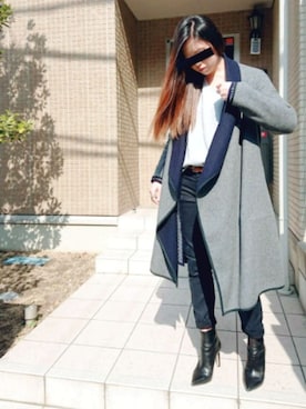 「黒デニム」｜「アイテム（その他アウター）」を使った、Risa Kikuchiさん（レディース・164cm）の冬コーディネート