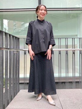 「ODETTE E ODILE（オデットエオディール）のOID アシンメトリーカット パンプス55↓↑（パンプス、グレー系）」を使った、橋本　オデット エ オディール スタッフさん（レディース・157cm）の春コーディネート