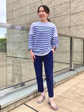 「ODETTE E ODILE（オデットエオディール）のOFC パールライクライントング サンダル20（サンダル、ブルー系）」を使った、橋本　オデット エ オディール スタッフさん（レディース・157cm）の夏コーディネート
