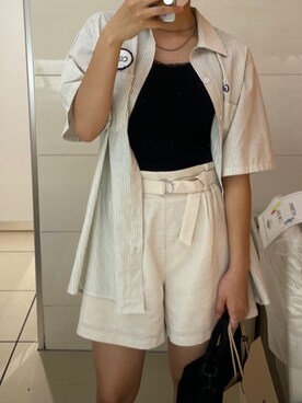 「古着のアイテム（トップス、ホワイト系）」を使った、ドラやきさん（レディース・165cm）の夏コーディネート