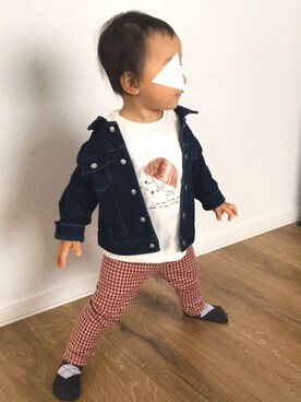 「COMME CA ISM（コムサイズム）のアイテム（ブルゾン）」を使った、しゅりぽんさん（キッズ・90cm）の秋コーディネート