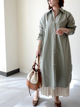 「ibeul_のアイテム（シャツワンピース、グリーン系）」を使った、haru___ibe様さん（レディース・158cm）の秋コーディネート