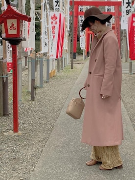 「Ameri（アメリ）のアイテム（チェスターコート）」を使った、amiさん（レディース・160cm）の冬コーディネート