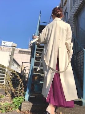 「Ameri（アメリ）のアイテム（ステンカラーコート）」を使った、amiさん（レディース・160cm）の春コーディネート