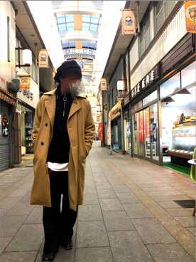 「semantic design（セマンティックデザイン）のアイテム（チェスターコート）」を使った、章成/akinariさん（メンズ・166cm）の春コーディネート