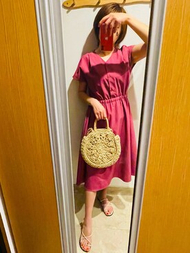 「GLOBAL WORK（グローバルワーク）のアイテム（かごバッグ）」を使った、nanaさん（レディース・160cm）の夏コーディネート