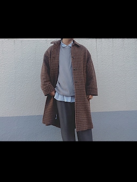 「yoke」｜「アイテム（ステンカラーコート）」を使った、りょさん（メンズ・170cm）の冬コーディネート