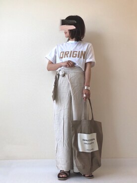 「Re:EDIT（リエディ）のリネンブレンドカシュクールパンツ（その他パンツ）」を使った、nm73さん（レディース・150cm）の春コーディネート