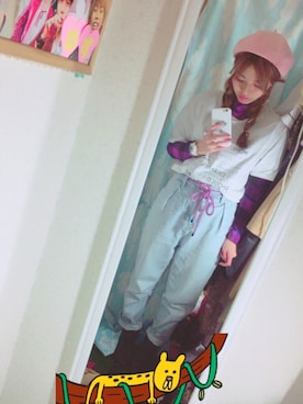 「マムジーンズ」｜「アイテム（ハンチング/ベレー帽）」を使った、ゆっすぅ🐻さん（レディース・154cm）の冬コーディネート