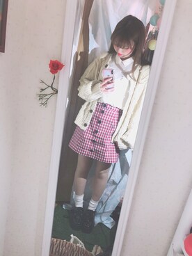 「red」｜「アイテム（アナログ腕時計）」を使った、ゆっすぅ🐻さん（レディース・154cm）の冬コーディネート