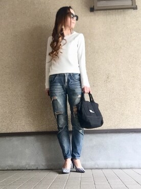 「NETSTAR（ネットスター）のアイテム（ニット/セーター）」を使った、MAYU.HASさん（レディース・157cm）の春コーディネート