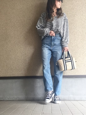 「NETSTAR（ネットスター）のアイテム（シャツ/ブラウス）」を使った、MAYU.HASさん（レディース・157cm）の春コーディネート