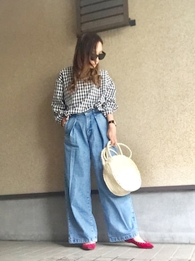 「NETSTAR（ネットスター）のアイテム（シャツ/ブラウス）」を使った、MAYU.HASさん（レディース・157cm）の春コーディネート