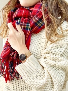「Daniel Wellington（ダニエルウェリントン）の販売終了クラシックペティット アッシュフィールド32mm（アナログ腕時計）」を使った、MAYU.HASさん（レディース・157cm）の冬コーディネート