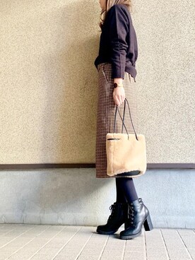 「Daniel Wellington（ダニエルウェリントン）の販売終了クラシックペティット アッシュフィールド32mm（アナログ腕時計）」を使った、MAYU.HASさん（レディース・157cm）の冬コーディネート