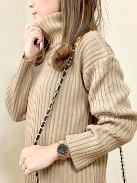 「Daniel Wellington（ダニエルウェリントン）の販売終了クラシックペティット アッシュフィールド32mm（アナログ腕時計）」を使った、MAYU.HASさん（レディース・157cm）の冬コーディネート