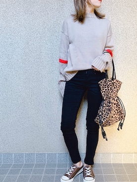 「NANING9（ナンニング）のNANING9 リブ編ポイントセーター（ニット/セーター）」を使った、MAYU.HASさん（レディース・157cm）の秋コーディネート