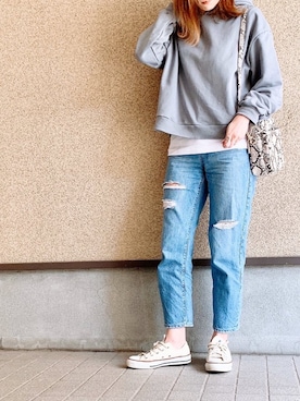 「reca（レカ）のアイテム（パーカー）」を使った、MAYU.HASさん（レディース・157cm）の春コーディネート