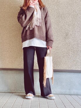 「VANS（バンズ）のVANS ヴァンズ OLD SKOOL DX オールドスクール V36CL+ CALM BREEN（スニーカー）」を使った、MAYU.HASさん（レディース・157cm）の冬コーディネート