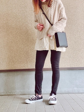 「CONVERSE（コンバース）のconverse（コンバース） ALL STAR OX（オールスターOX）（スニーカー）」を使った、MAYU.HASさん（レディース・157cm）の冬コーディネート