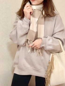 「reca（レカ）のチェック柄大判ストール（ストール/ショール）」を使った、MAYU.HASさん（レディース・157cm）の冬コーディネート