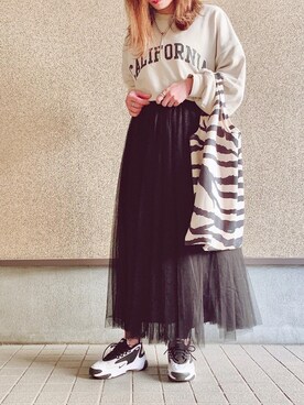 「coca（coca）（コカ）の選べる6カラー◇ふんわりチュールスカート（スカート）」を使った、MAYU.HASさん（レディース・157cm）の冬コーディネート