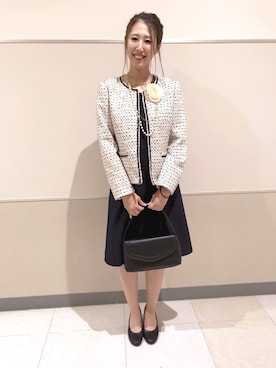 「ドレスアップ」｜「アイテム（ノーカラージャケット）」を使った、浜北まおさん（レディース・167cm）の冬コーディネート