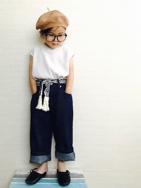 「amitie（アミティエ）のアイテム」を使った、NONSUKEさん（キッズ・90cm）の春コーディネート