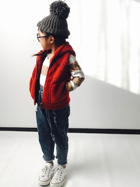「オールスター」｜「アイテム（その他アウター）」を使った、NONSUKEさん（キッズ・100cm）の秋コーディネート