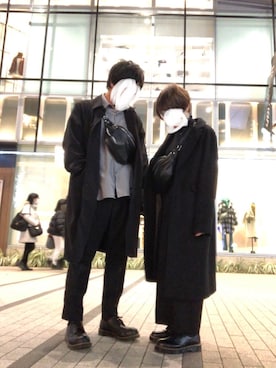 「シミラールック」｜「アイテム（ステンカラーコート）」を使った、社畜の休日さん（メンズ・180cm）の冬コーディネート