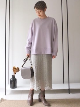 「くすみカラー」｜Yamaさん（レディース・160cm）の冬コーディネート