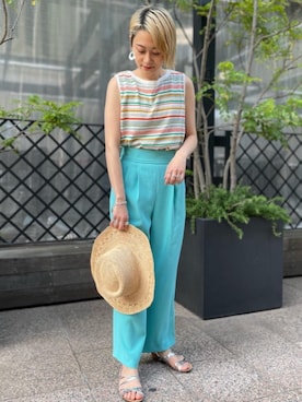 「ニット/セーター」｜「アイテム（帽子）」を使った、Yamaさん（レディース・160cm）の春コーディネート