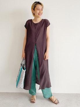 「green label relaxing（グリーンレーベルリラクシング）のアイテム（その他パンツ）」を使った、Yamaさん（レディース・160cm）の夏コーディネート