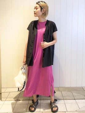 「アイテム（ワンピース、ピンク系）」を使った、Yamaさん（レディース・160cm）の夏コーディネート