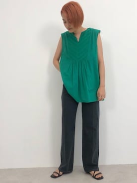 「green label relaxing（グリーンレーベルリラクシング）の◆CFC スライダー フィット サンダル（サンダル）」を使った、Yamaさん（レディース・160cm）の夏コーディネート