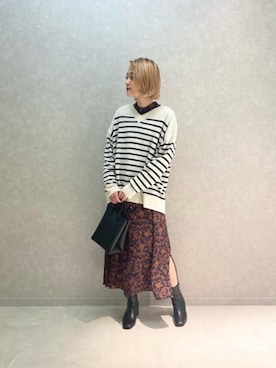 「ニット/セーター」｜「アイテム（ワンピース/ドレス）」を使った、Yamaさん（レディース・160cm）の秋コーディネート