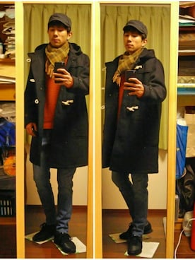 「coen（コーエン）のアイテム（ダッフルコート）」を使った、Katzさん（メンズ・178cm）の冬コーディネート