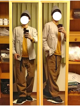 「NANO universe（ナノユニバース）のアイテム（ニットキャップ/ビーニー）」を使った、Katzさん（メンズ・178cm）の冬コーディネート