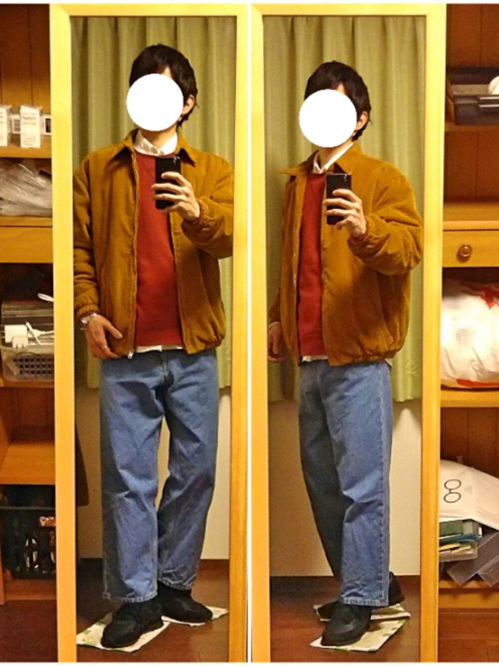 「冬コーデ、冬アウター着回しチャレンジ、大人カジュアル、レイヤードスタイル、ZARA、コーデュロイ、デニム、スウェット、ワイドパンツ、スニーカー」｜「ZARAのコーデュロイドリズラーブルゾン（ブルゾン、イエロー系）」を使った、Katzさん（メンズ・178cm）の冬コーディネートの1枚目の写真