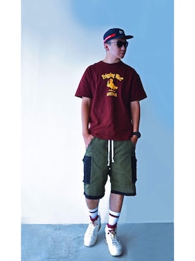 「AES（エーイーエス）のアイテム（帽子）」を使った、Ryan さん（メンズ・185cm）の夏コーディネート