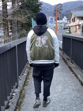 「GAP（ギャップ）のアイテム（スタジャン）」を使った、Patさん（メンズ・170cm）の冬コーディネート