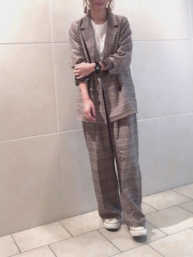「チェックジャケット」｜「アイテム（ジャケット/アウター）」を使った、noo ☺︎さん（レディース・158cm）の秋コーディネート