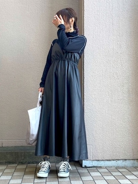 「レザーワンピース」｜「アイテム（バッグ）」を使った、noo ☺︎さん（レディース・158cm）の冬コーディネート